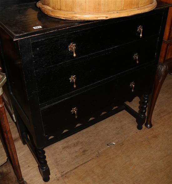 Ebonised three drawer chest(-)